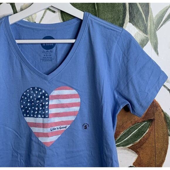 Life is Good Small Crusher Tee Short Sleeve V Neck Shirt Blue Cotton - Picture 3 of 6